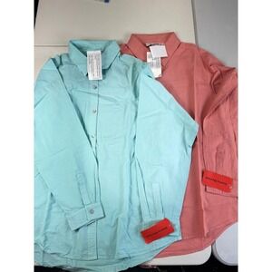 Cathy Daniels Medium Button Down Long Sleeve Shirt Turquoise & Coral Set